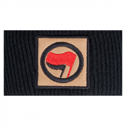 Beanie "Antifaschistische Aktion" Kunstleder+Stick schwarz